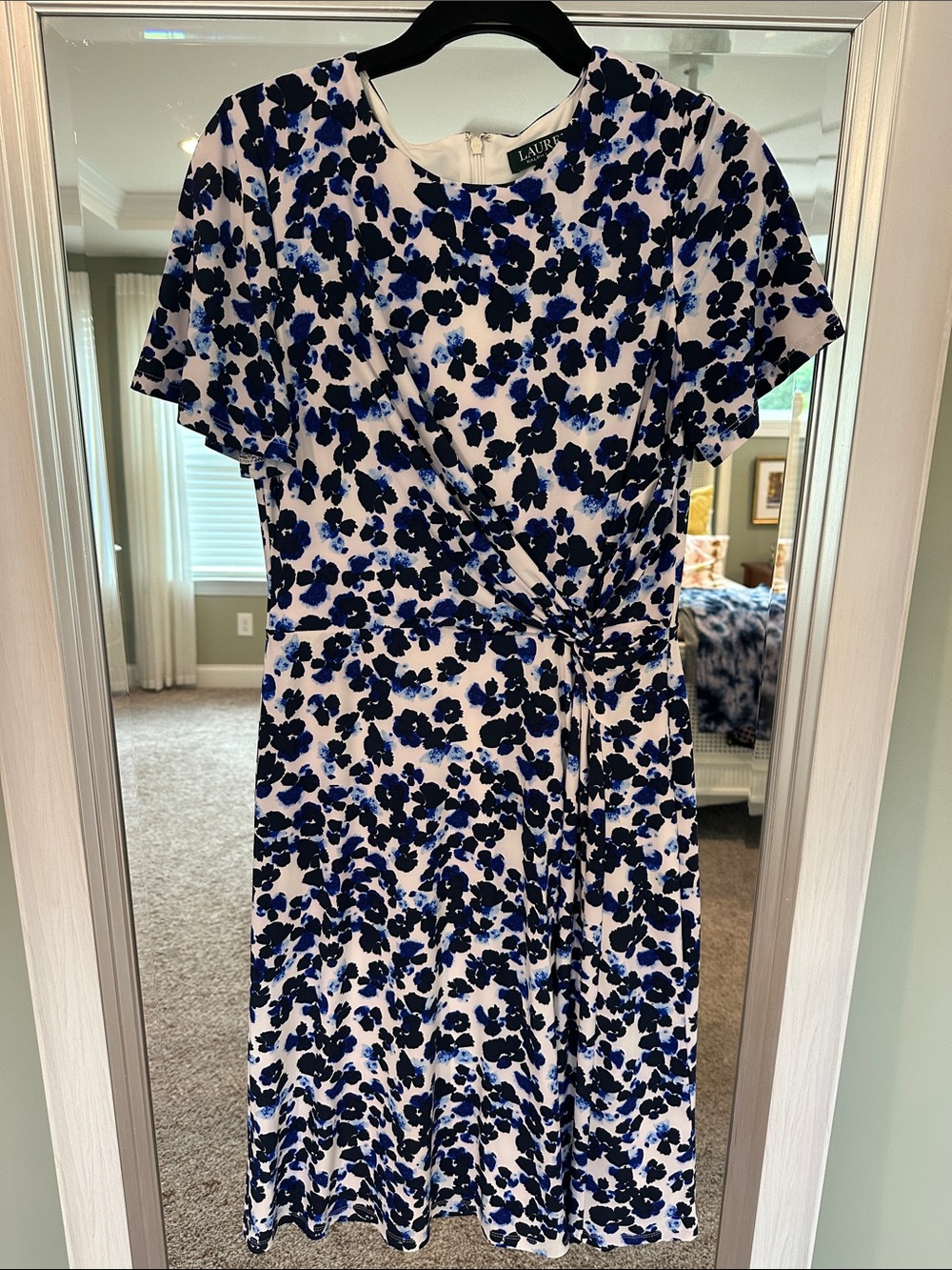 Ralph Lauren White Midi Dress with Blue and Navy Floral Print